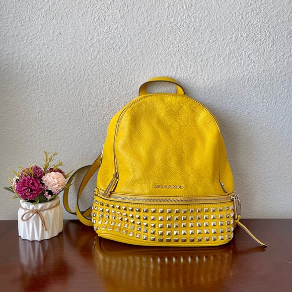 Michael Kors Bright Yellow Studded Backpack - Picture 1 of 12